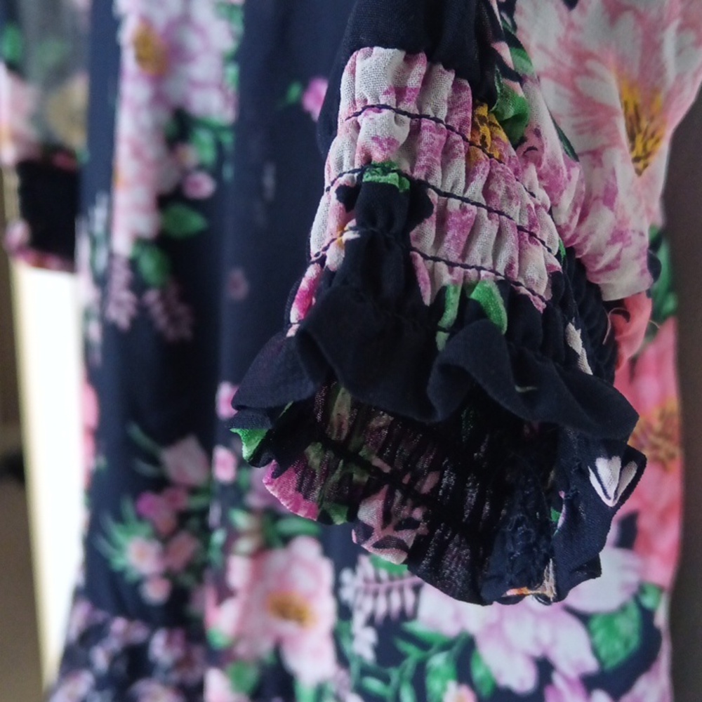 🪇2for$15 Ptp17" Long-Sleeve Open-Back Floral-Print Ruffled-Hem Dress - Picture 8 of 17